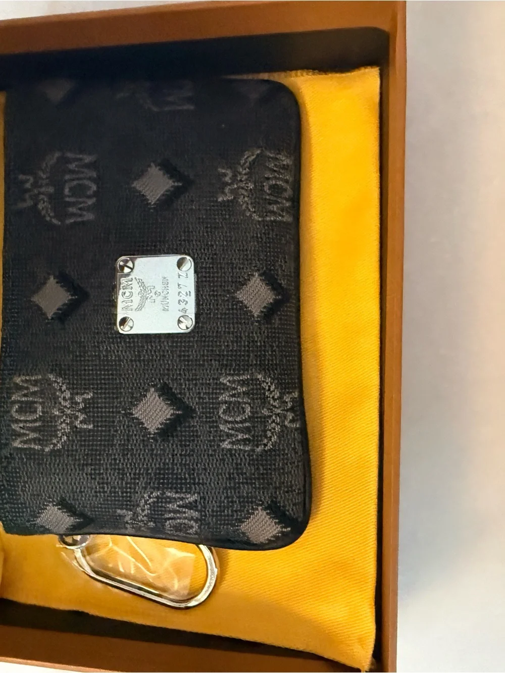 MCM Black Logo Monogram Key Pouch with Silver Hardware